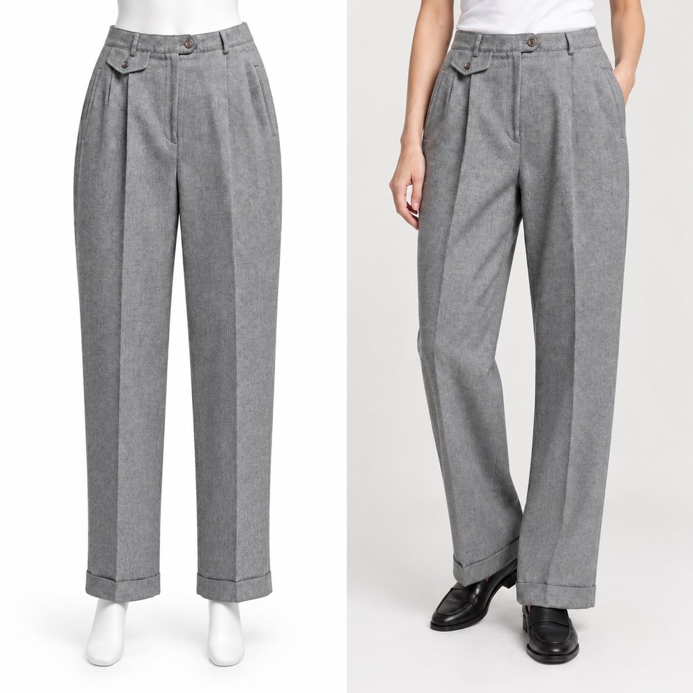 Vintage Lauren Ralph Lauren Dress Pants Women 8 Gray Worsted Wool Pleated Cuffed